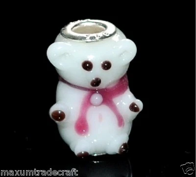 5 handmade bear Murano glass beads large hole (5mm) fit European charm bracelets - Image 1 of 2