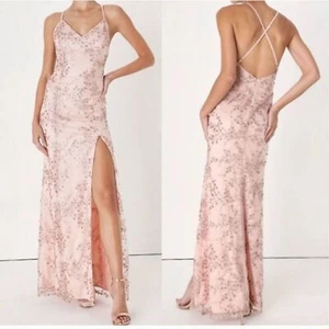 Lulus Blissful Blossoms Blush Pink Sequin Backless Long Maxi Dress Size XS - Picture 1 of 10