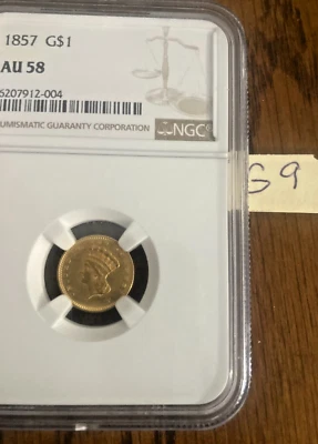 1857 $1 ORO AU58 NGC Foto 1 de 2