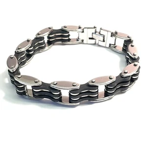 Men BRACELET Stainless Steel Black Rubber by Patricia Adelson with pouch - Picture 1 of 1