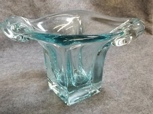 VINTAGE DAUM NANCY FRANCE ART GLASS ICE TEAL BLUE BOWL CENTERPIECE vase - Picture 1 of 7