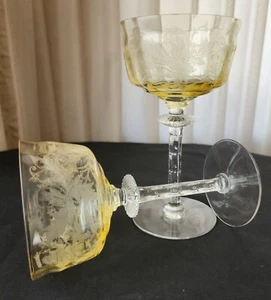 Elegante Vetro Tiffin CADENA Ambra Mandarino Giallo Sherbet Champagne Vetro Inciso - Foto 1 di 12