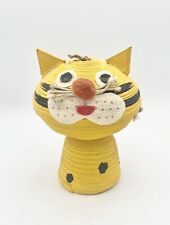 Vintage Handicrafts Woven Wicker Cat Kitten Trinket Basket/Container 5” EUC
