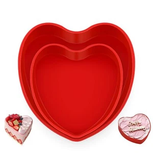 2 Pack 10 Inch & 8 Inch Silicone Heart Shaped Cake Pans Molds for Valentine's... - Picture 1 of 6