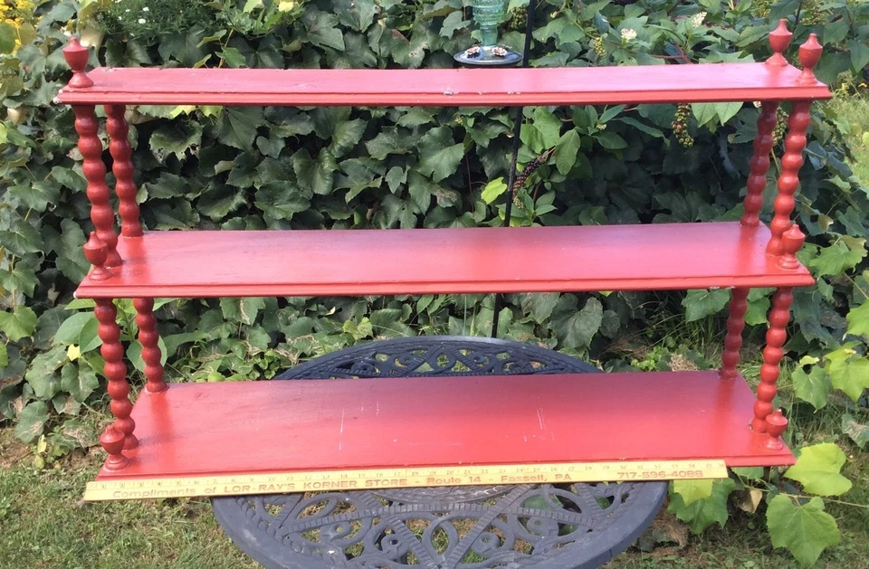 Primitive Antique Stunning Red Three Tiered Rack Country Decor 40x25x12 - Image 1 of 4
