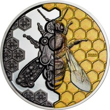 MECHANICAL BEE CLOCKWORK EVOLUTION 3 OZ 2020 MONGOLIA 2000 TOGROG SILVER COIN