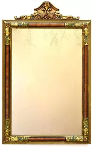 19th C Antique French Provincial Carved Mirror - Gold, Flowers - Gilded, Painted - Picture 1 of 16