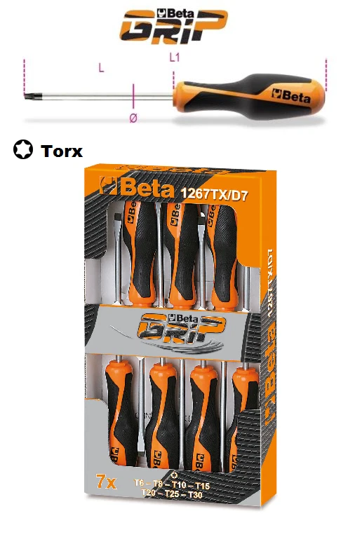 BETA 1267TX/D7 SERIE SET 7 GIRAVITI CACCIAVITI IMPRONTA TORX IMPUGNATURA GRIP - Immagine 1 di 1