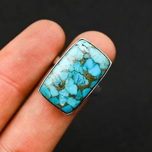 Anillo de joyería de plata de ley 925 hecho a mano con piedras preciosas turquesa azul natural regalo - Imagen 1 de 4