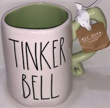 Rae Dunn Disney LL Ceramic Mug TINKER BELL & Picture White Green w/ Wing Handle