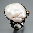 Handmade Natural Baroque Pearl Ring 925 Sterling Silver Size 8 /R346222