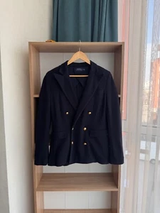 VTG Polo Ralph Lauren Double Breasted W' Corduroy Navy Blazer - Picture 1 of 14
