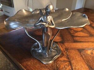 antique 1910 AMF Art Nouveau Pewter “Fairy & Dove” Calling business Card TRAY 