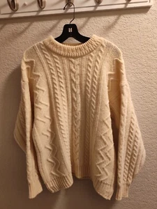 Ivory Fishermen's Sweater Made in Scotland 100% Pure New Wool Size 46 - Picture 1 of 4
