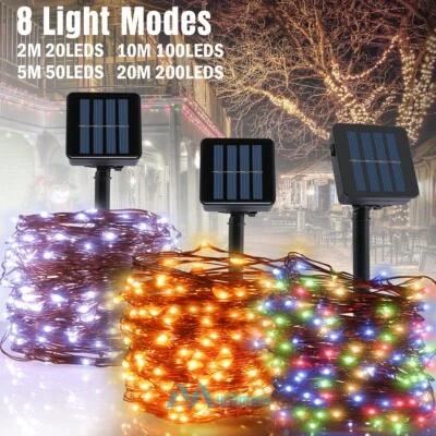100/200 LED Solar String Fairy Lights 8 Mode Waterproof Outdoor Party Decoration - Image 1 of 4