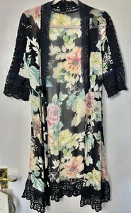 RIVER ISLAND Black Lace Chiffon Floral Kimono Top Size UK 6 8 - Picture 1 of 7
