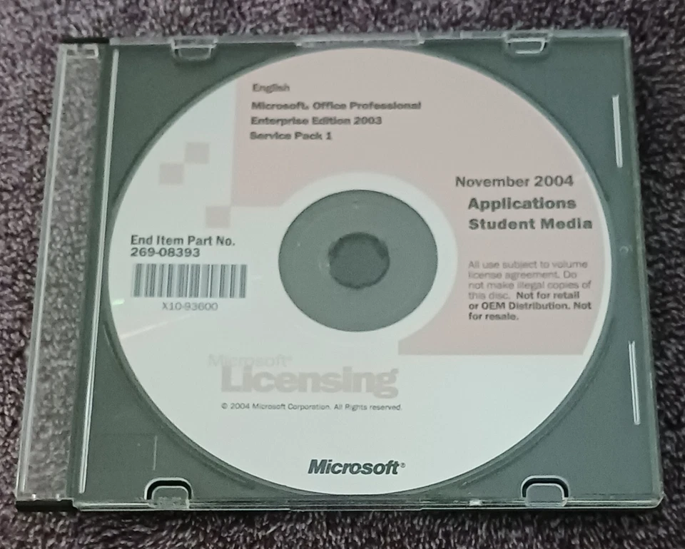 MICROSOFT LICENSING Microsoft Office Professional Enterprise Edition 2003 CD-Rom - Image 1 of 1