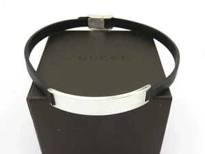Gucci Sterling Silver Rubber Logo Bar Very Short Choker / Bracelet - Picture 1 of 6