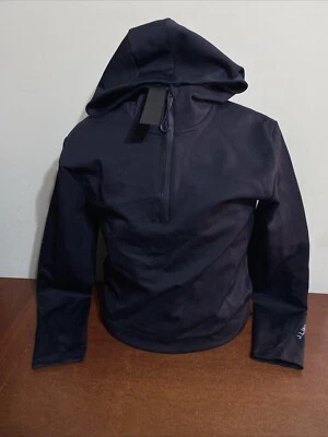 J Lindeberg 男式 ALTA 长袖 1/4 拉链连帽黑色中号全新带标签 FMJT09921 — 第 1/4 张图片