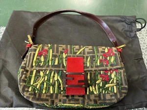 Fendi Floral Embroidered Beaded Zucca Baguette Shoulder Bag Multicolor - Picture 1 of 24