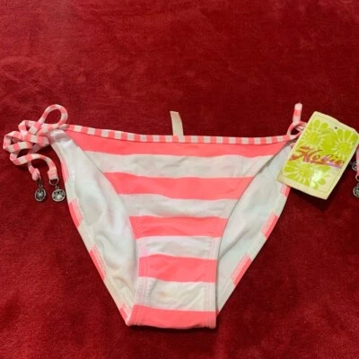 ¡NUEVO! Mujer Hobie Bikini Parte Inferior Talla M Rosa Coral y Blanco Rayas Traje de Baño Foto 1 de 4