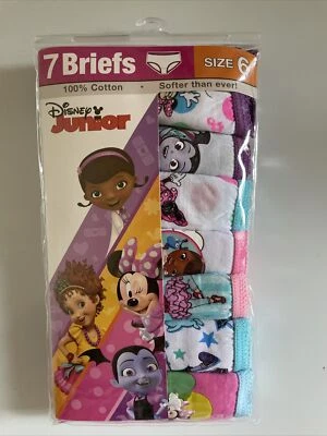 DISNEY JUNIOR GIRLS PANTIES 7 PACK UNDERWEAR BRIEFS SIZE 6 VARIOUS CHARACTERS - Image 1 of 4