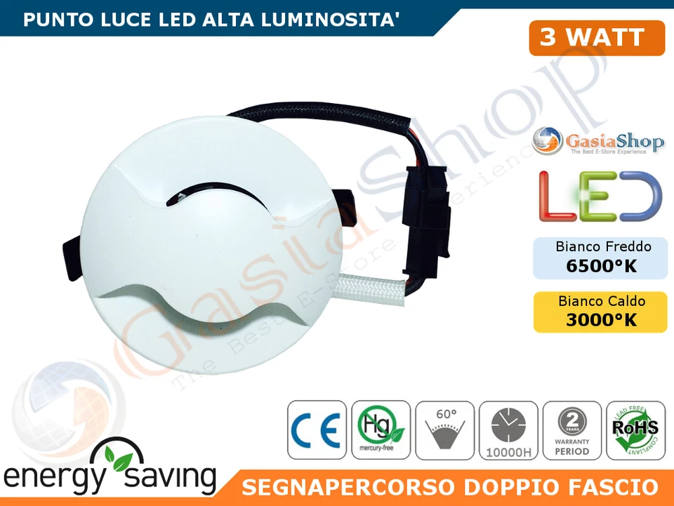 FARO FARETTO LED PUNTO LUCE INCASSO 3W DOPPIO FASCIO BIANCO CALDO BIANCO FREDDO - Immagine 1 di 1