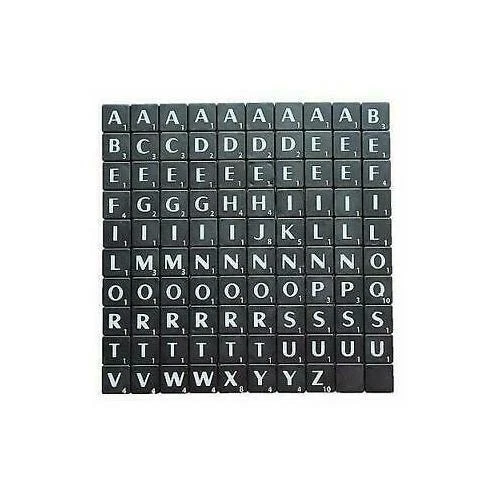 TILES BLACK/WHITE LETTERS FULL SET 100 PIECES -PLASTIC BLACK COLOURED - Image 1 of 1