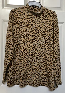 Karen Scott Women's Printed Mock-Neck Top Leopard Print Pullover Long Sleeve Ps2 - Picture 1 of 7