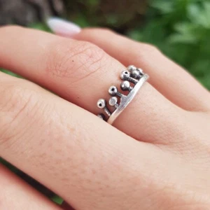 Anello corona argento anello regolabile anelli midi anelli impilabili anelli dita dei piedi - Foto 1 di 6