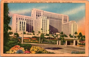 Postal de lino del Hospital General del Condado de Los Ángeles California CA - Imagen 1 de 2