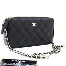L17 CHANEL Authentic Lambskin Pearl Wallet On Chain WOC Double Zip Chain Bag