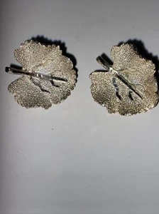 VINTAGE CLIP ON EARRINGS SILVER LEAF MARKED BSK B S K - Picture 1 of 4