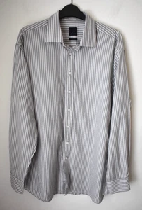 Light Grey Striped Mens Work Shirt 16.5 Daniel Hechter Long Sleeve Button Up - Picture 1 of 16