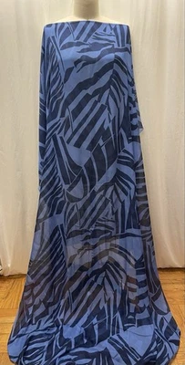 100% Luxurious Silk French Georgette Blue Abstract/Palm Fabric By The Yard 56"W - Image 1 of 4