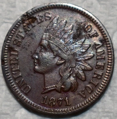 Proof details 1871 Indian Head Cent, Rough, Budget Friendly Proof. - Image 1 of 3