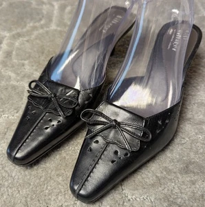 Liz Claiborne Kitten Heel Mules WOMENS 7.5M Lucille Flex black square toe bows - Picture 1 of 11
