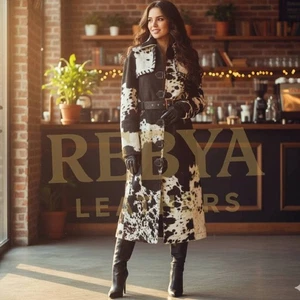 "Women’s Cowhide Leather Coat – Natural Hair-On Cow Print Pony Skin Western Jack - Picture 1 of 11