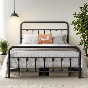 Queen Bed Frame-Classic Metal Platform Bed Frame Mattress Foundation with Vic... - Picture 1 of 8