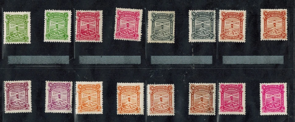 Nueva Zelanda 1913-37 Emisiones de Seguro de Vida SG L24-31 Todos los Tonos Listados MNH/OG GEMA Foto 1 de 2