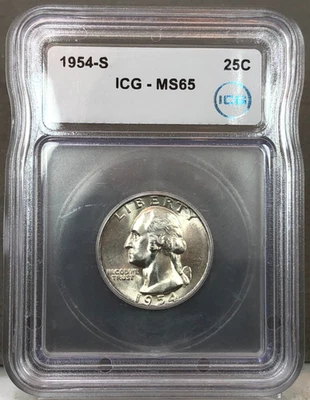 1954-S U.S. 25c Washington Quarter ICG MS65 Silver Coin - Image 1 of 4