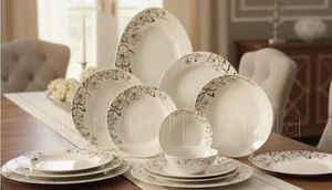 26PCS Dinnerware Prestige Embossed Floral Porcelain Dinner Set Paris Mold Design - Picture 1 of 9