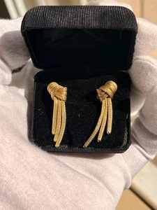 Pair of 14K Yellow ITALY Gold Rope Knot Tassel Earrings 7.13 Grams VINTAGE - Picture 1 of 10