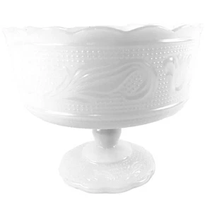 E O Brody Milchglas Schüssel mit Fuß weiß gewellter Rand Made in USA 6,6 Zoll - Bild 1 von 8