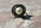 Ring Sterling Silver  Size R Faux Pearl & Marcasite    ( 3062Y2J)