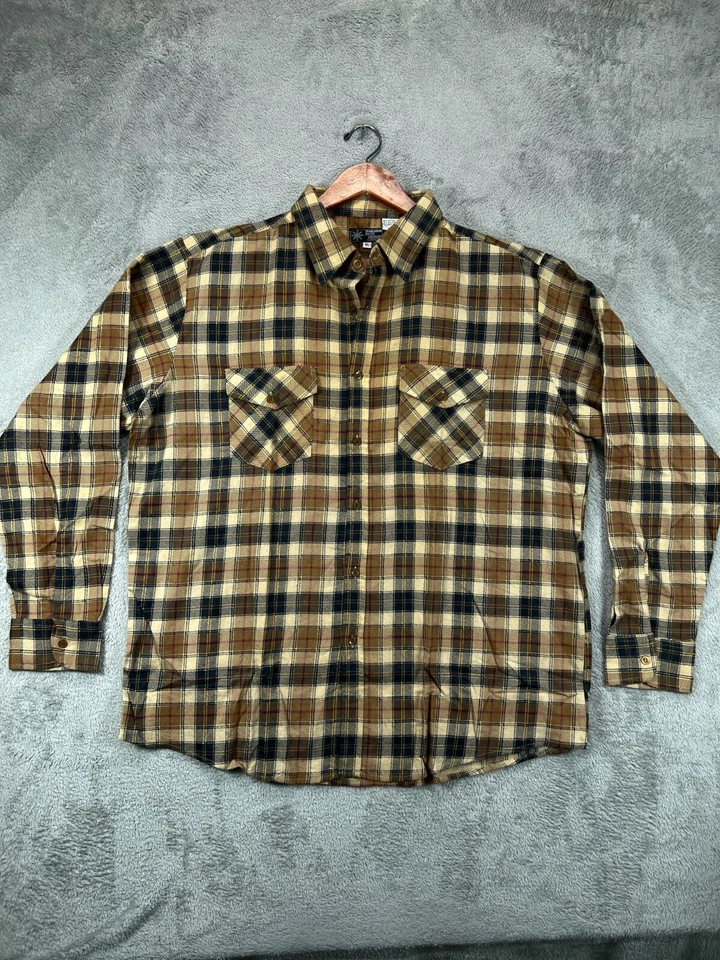 Mens XL Shirts VTG 90s Haband Jack Frost Flannels Brown Plaid Long Sleeve Button - Image 1 of 4