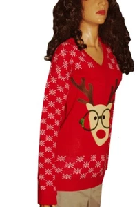 SEQUIN Mujer RUDOLPH Reno DIVERTIDO Feo Navidad Suéter Fiesta Mediano NUEVO - Imagen 1 de 1