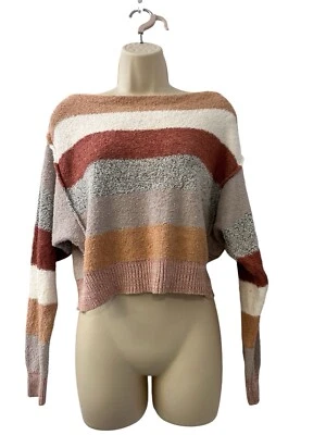 Free People Striped Cropped Sweater Multicolor Boho Cozy Knit Pullover Size XSP - Image 1 of 4