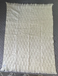 Mary McFadden Faribo 100% Wool Fringed Throw Blanket Lap Robe 47”x66” Cream* - Picture 1 of 9