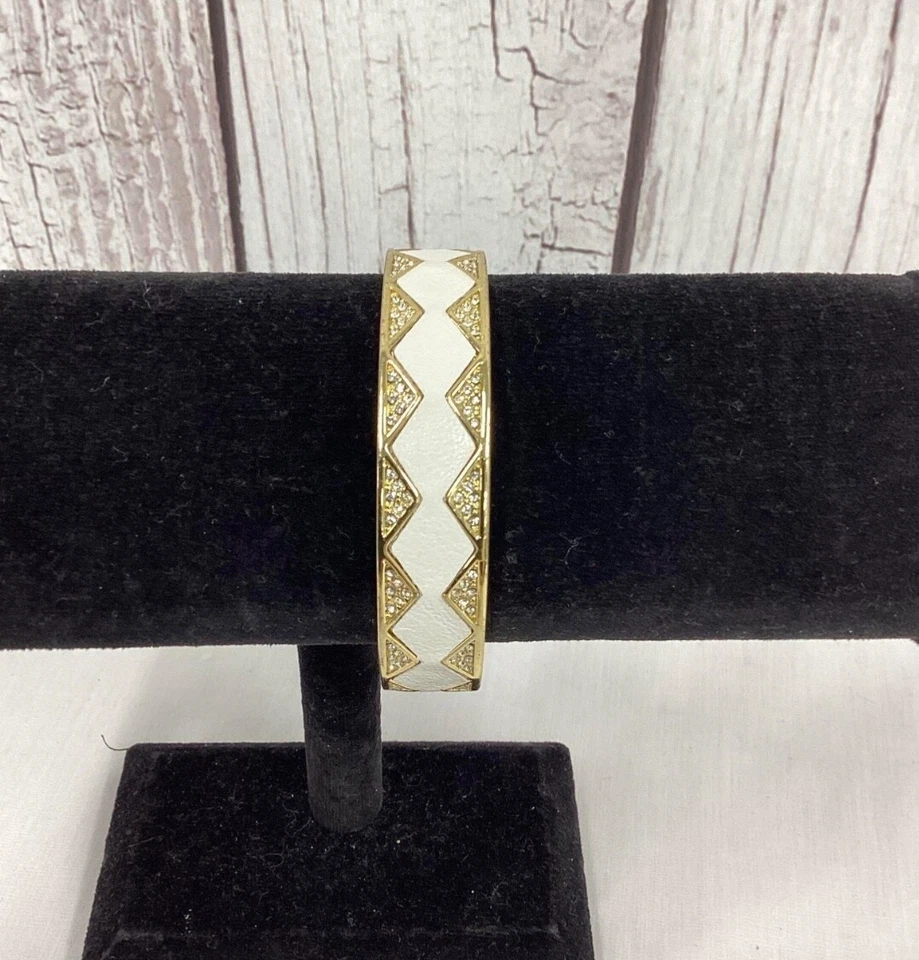 Brazalete House of Harlow para mujer de cuero y cristal dorado firmado 1960 Foto 1 de 4